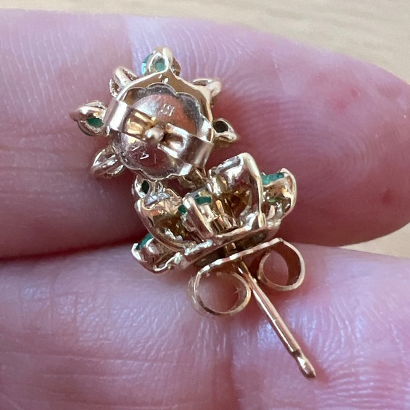 VINTAGE 14K YELLOW GOLD DIAMONDS & EMERALDS STUDS & EARRINGS JACKETS VERSATILE - Picture 13 of 16